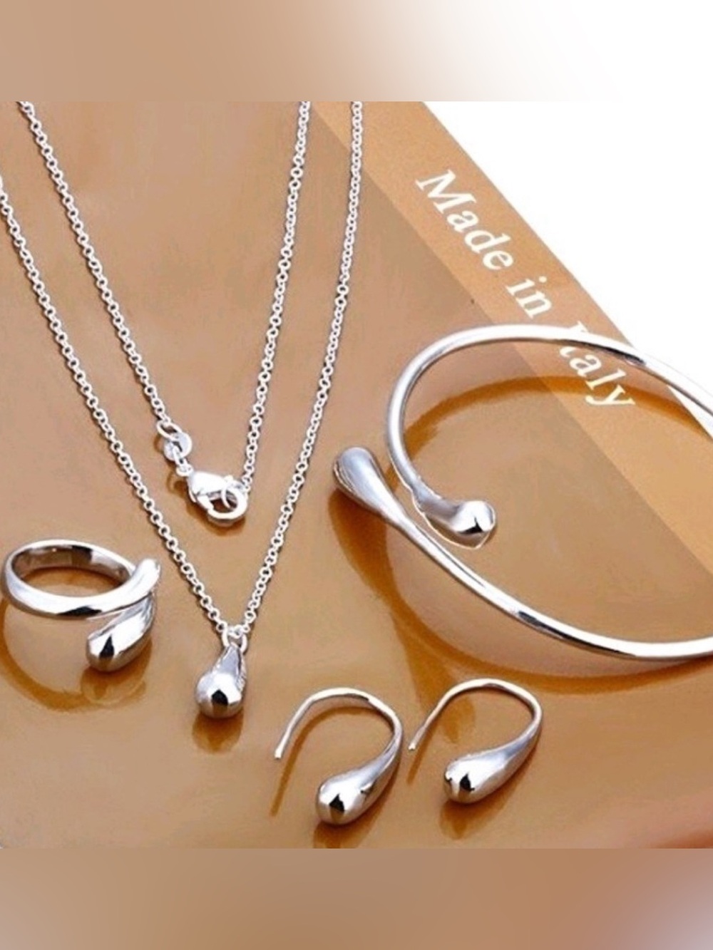 Silver Teardrop Necklace, Bracelet, Ring & Earrings Set-NWT-Boutique